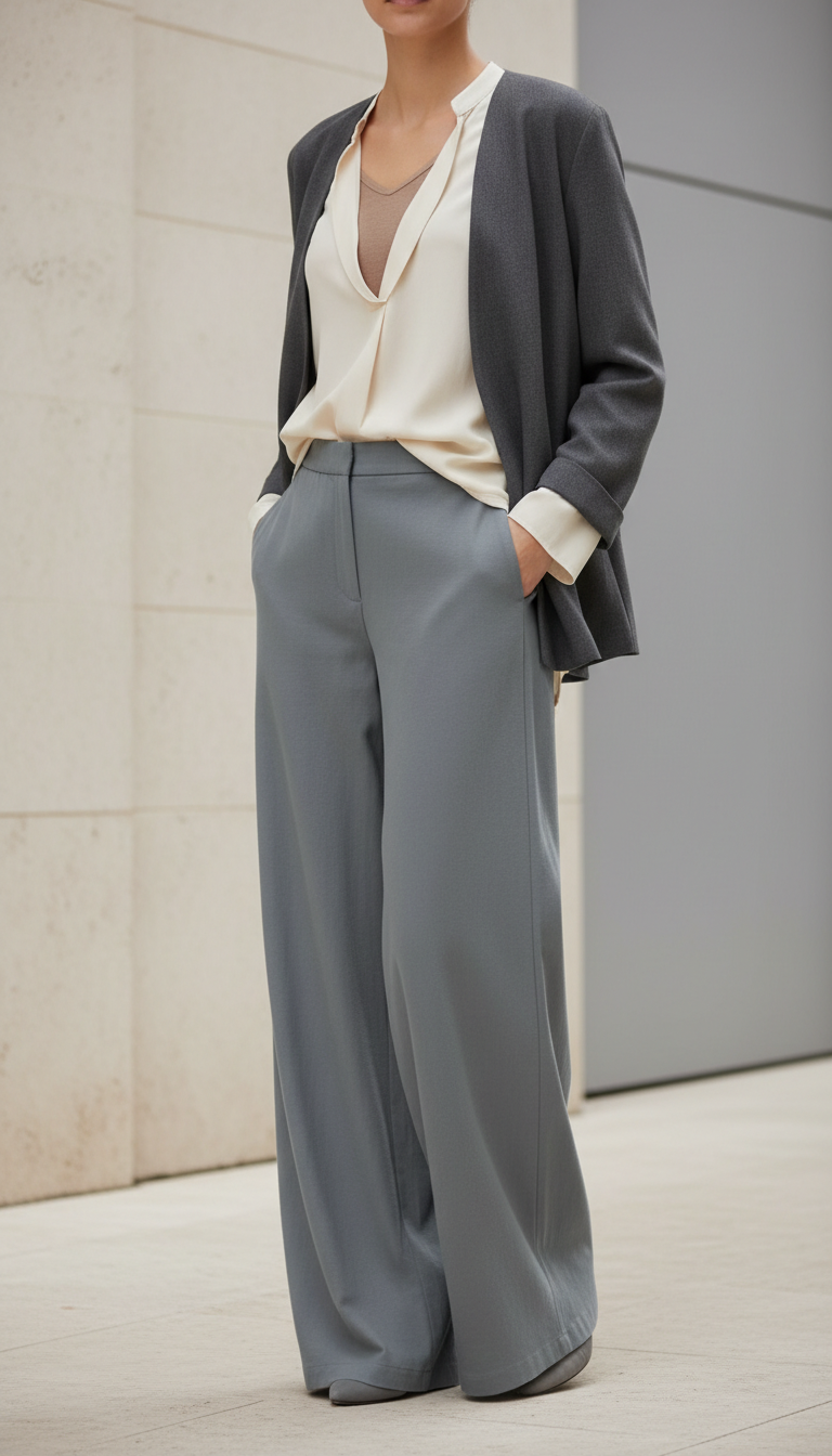 Steel Wide-Leg Cotton Trousers