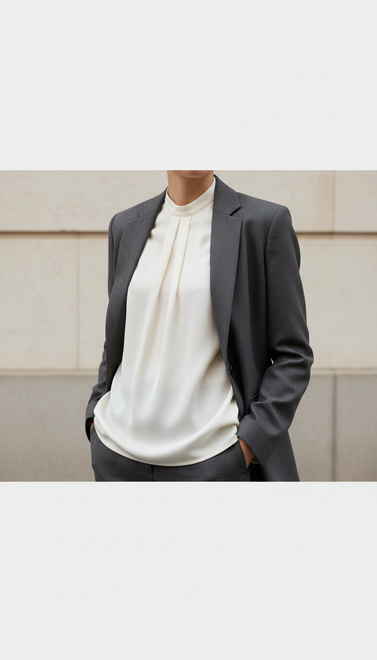 Ivory Silk Blouse with Fluid Drape